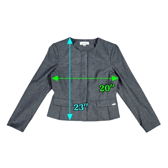 Calvin Klein Blue Collarless Hidden Button Peplum Hem Blazer With Linen Preppy - Picture 4 of 12